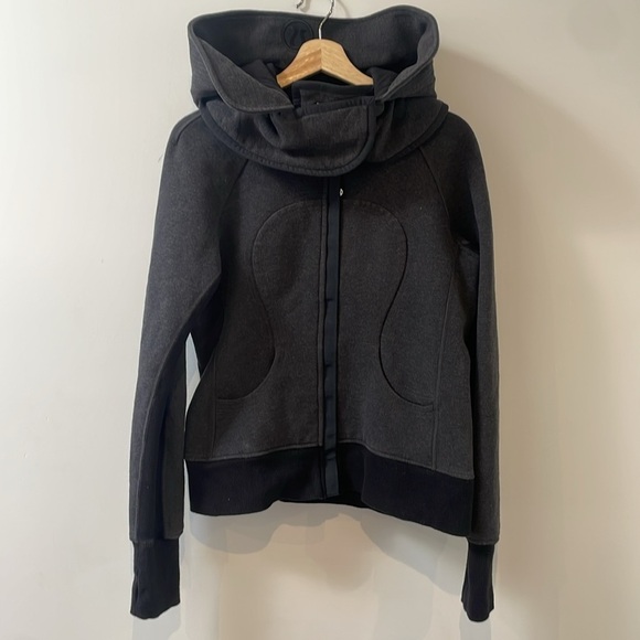 Lululemon Women’s Scuba Hoodie Detachable Hood 10 Heathered Black cotton fleece - Picture 7 of 15
